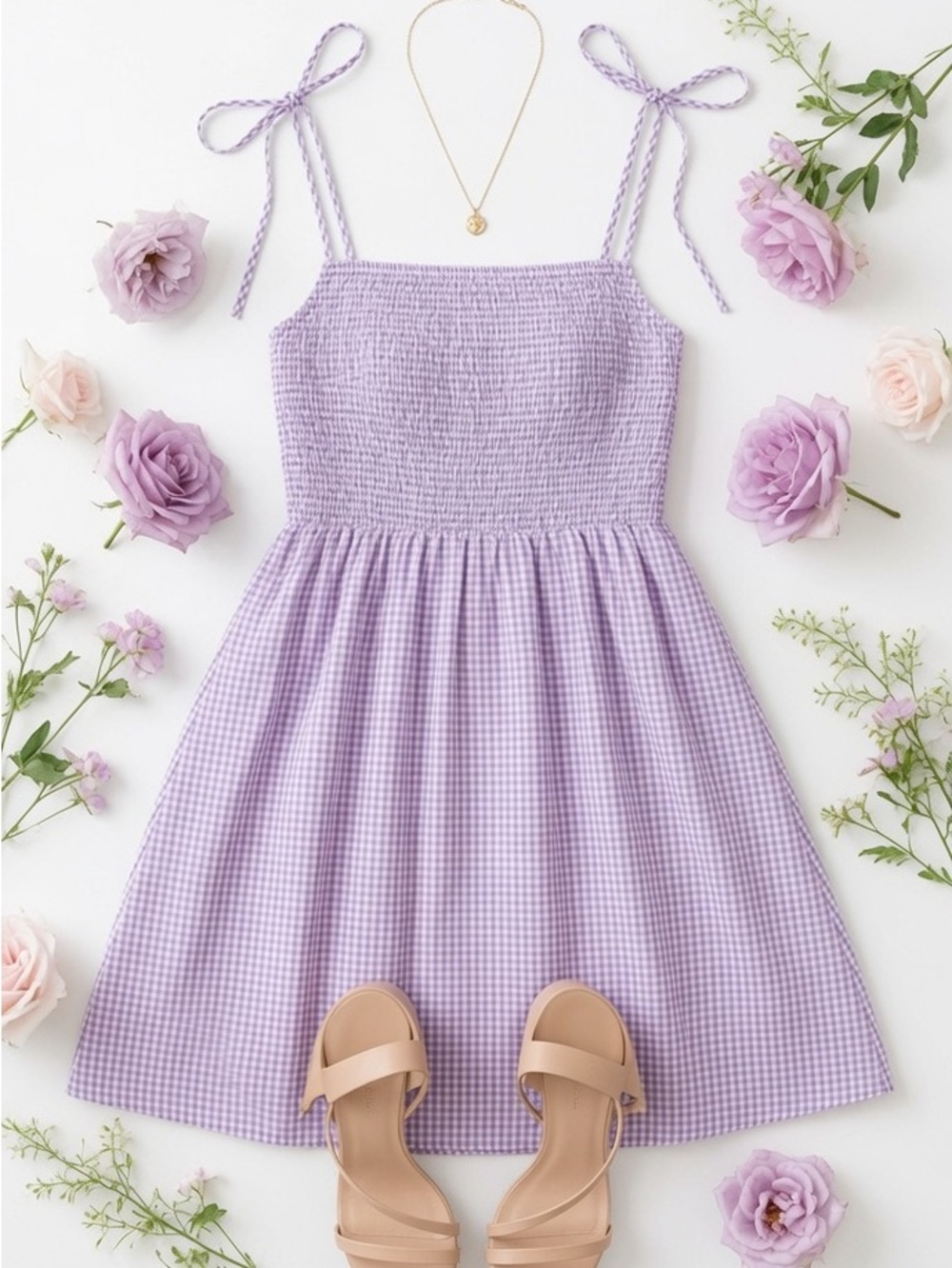 Smocked Gingham Mini Dress